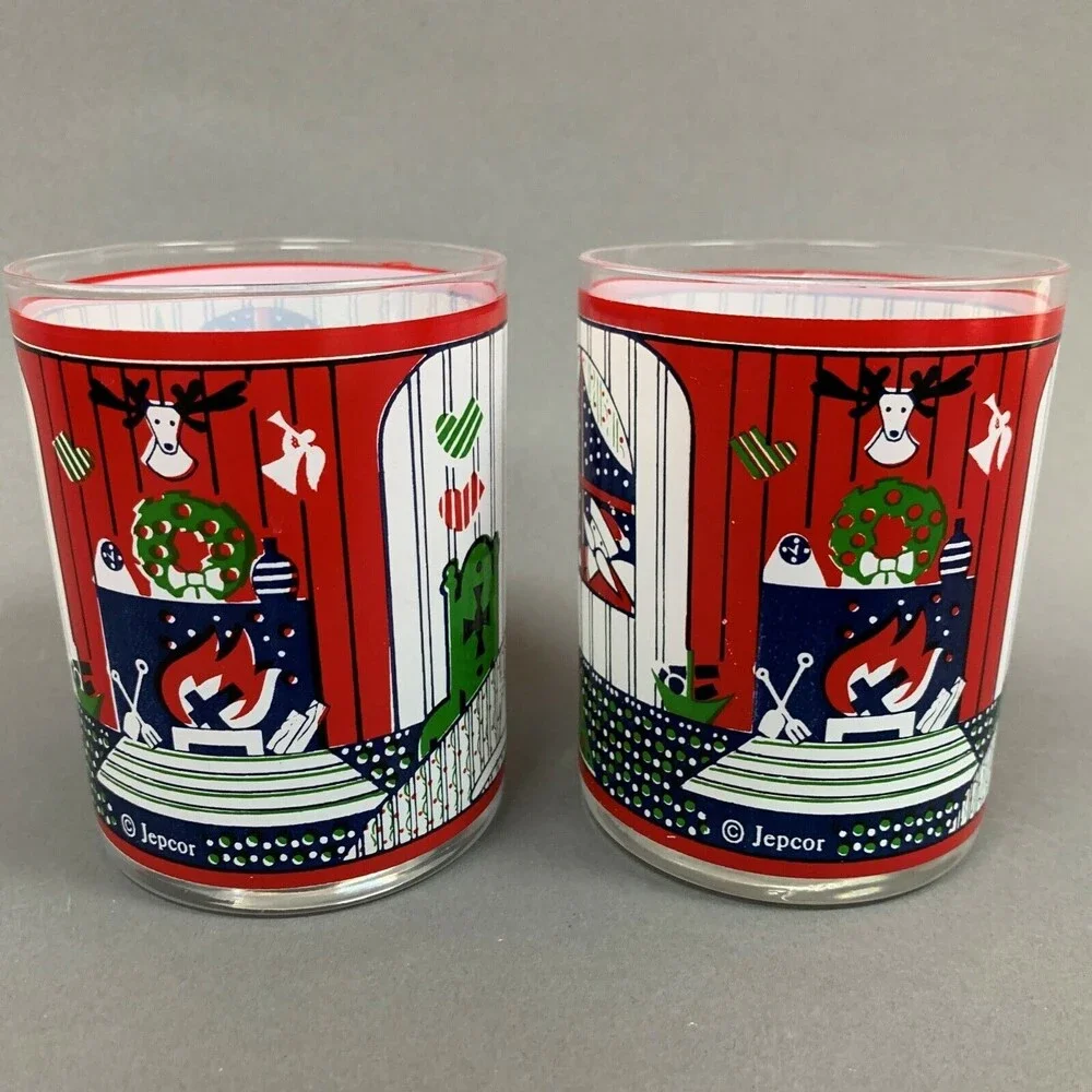 Jepcor Twas‎ Night Before Christmas Glasses Double Old Fashion 4 1/8 Lot of 2